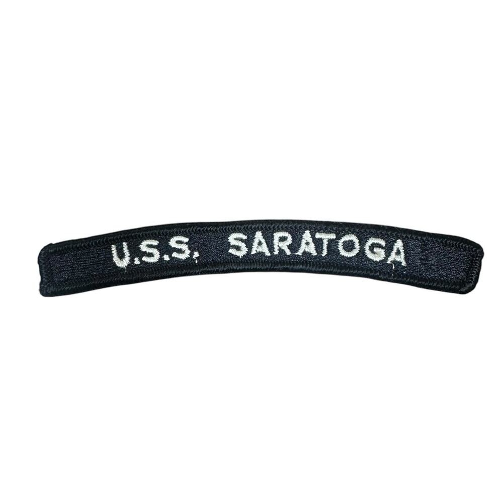 US Navy USS Saratoga Uniform Rocker Patch Black White Embroidered Lettering 5"